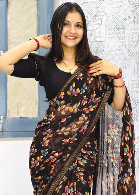 TELIRAJ.FASHION. Printed Bollywood Georgette Saree(Brown)