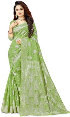 siddharth textiles Self Design Banarasi Cotton Silk Saree(Light Green)