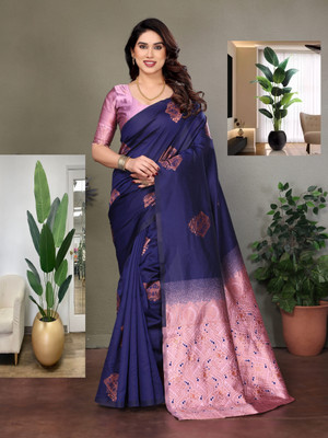 JEEMONJA Woven, Self Design Kanjivaram Pure Silk, Art Silk Saree(Blue)