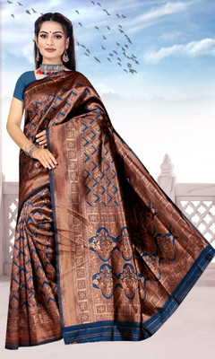 NENCY FASHION Woven Banarasi Silk Blend Saree(Dark Blue)