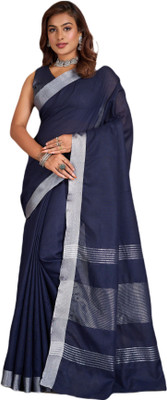 NEGRONI Solid/Plain Daily Wear Linen Saree(Dark Blue)