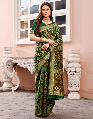 Samah Dyed, Self Design Banarasi Art Silk Saree(Dark Green, Gold)