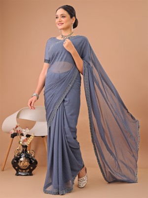 Leelavati Embellished Bollywood Chiffon Saree(Grey)