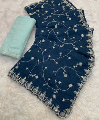 Ethina Fashion Embroidered Bollywood Jimmy choo Saree(Blue)