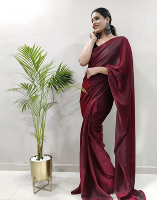 Vragi Solid/Plain Bollywood Lycra Blend Saree(Maroon)
