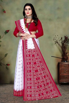 ETHNIC SAREES Bharat Printed Sambalpuri Pure Cotton Saree(White)