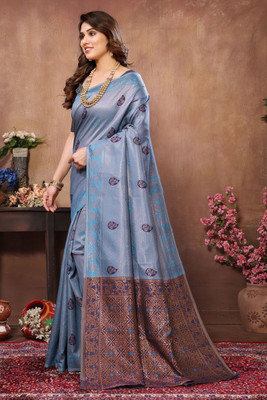 Soor Panchi Woven Bollywood Silk Blend Saree(Dark Blue)