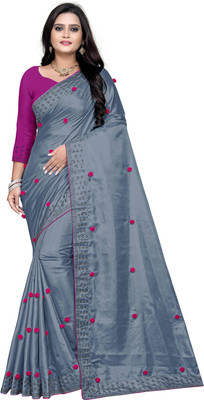 Ramya Embroidered Bollywood Silk Blend Saree(Grey)