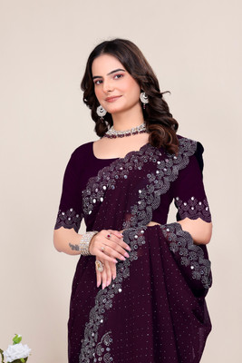 VEERAIVA Embellished Bollywood Chiffon Saree(Magenta)