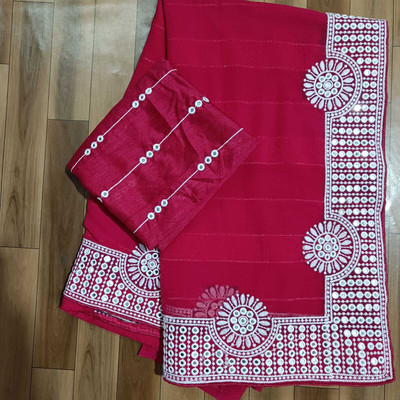 aakeru enterprise Embroidered Bollywood Georgette Saree(Red)