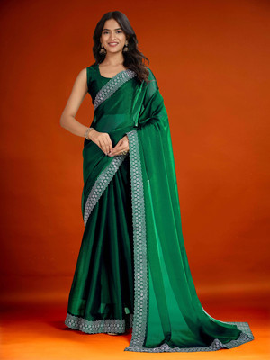meaven tex Embellished, Solid/Plain Bollywood Jimmy choo Saree(Green)