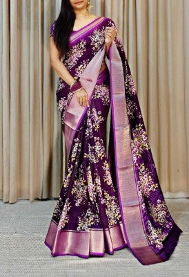 venisha creation Printed Bollywood Cotton Linen Saree(Purple)