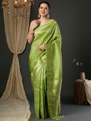 Sareemall Embellished Kanjivaram Viscose Rayon Saree(Light Green)