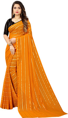 mamtasaree Striped Bollywood Georgette, Chiffon Saree(Yellow)