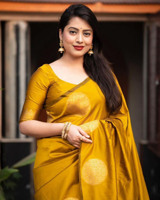 Anahant Creation Self Design Banarasi Art Silk Saree(Yellow)