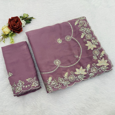 Ethina Fashion Embroidered Bollywood Chiffon Saree(Pink)