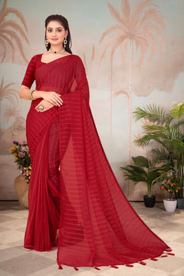 Aadimam Creation Self Design Bollywood Chiffon Saree(Red)
