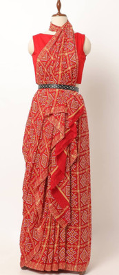mulmul Printed, Polka Print Bandhani Georgette, Chiffon Saree(Red)