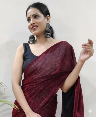 Vragi Solid/Plain Bollywood Lycra Blend Saree(Maroon)