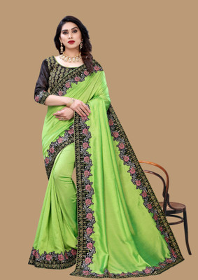 Adini Embroidered Bollywood Silk Blend Saree(Light Green)