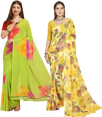 Dori Printed Daily Wear Georgette Saree(Pack of 2, Light Green, Yellow)