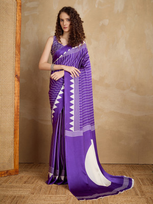 sareya veela Printed, Geometric Print Bollywood Satin Saree(Purple)