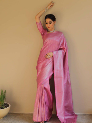 Flerra Woven Bollywood Art Silk, Jacquard Saree(Pink)