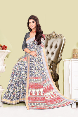 nirmal creation Printed Daily Wear Linen Saree(Multicolor)