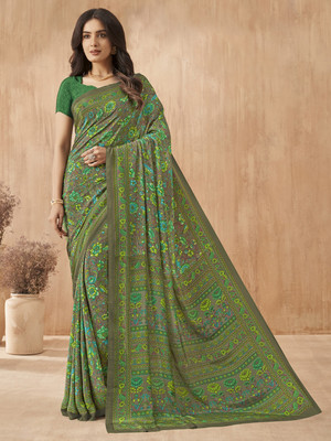Tasrika Printed Daily Wear Crepe Saree(Light Green)