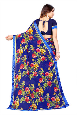 mahalaxmi fab Self Design Daily Wear Chiffon, Brasso Saree(Dark Blue)