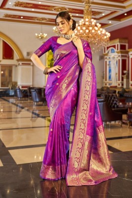 Tasrika Self Design Banarasi Cotton Silk Saree(Purple)