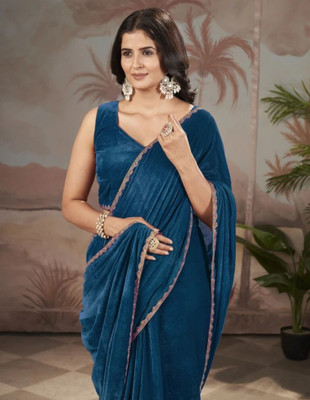 G GAJAL INTERNATIONAL Solid/Plain Kanjivaram Jimmy choo, Pure Silk Saree(Blue)