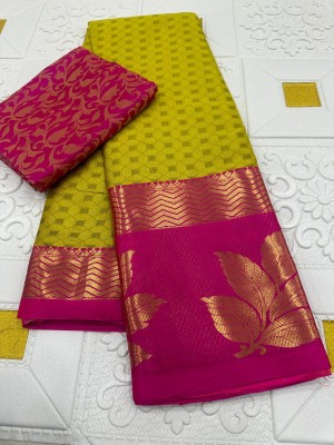 MM VENTURE Woven Kanjivaram Cotton Silk Saree(Yellow)