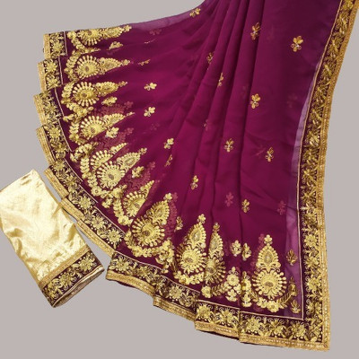 KHRITI FAB Embroidered Bollywood Georgette Saree(Purple)