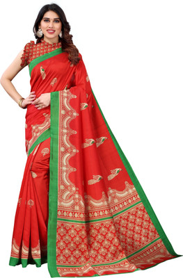 Grubstaker Printed Bollywood Art Silk Saree(Red)