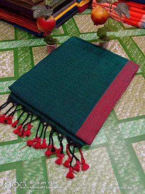 GOURAB HANDLOOM Self Design Handloom Cotton Blend Saree(Light Green)