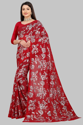 A To Z Cart Floral Print Bollywood Georgette Saree(Red)