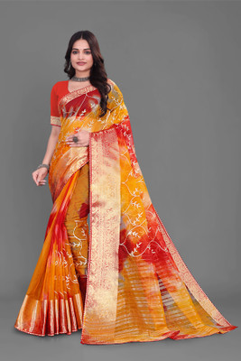 Aarunika SBT Solid/Plain Bollywood Organza Saree(Red)