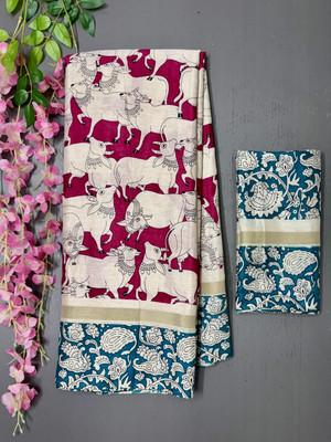 RegalDrapes Printed Kalamkari Cotton Silk Saree(Pink)