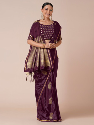 House of Pataudi Woven Banarasi Satin Saree(Maroon)