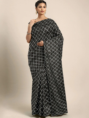 Divastri Checkered, Embroidered Bollywood Silk Blend Saree(Black)