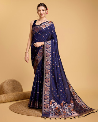 VM Selling Hub Woven, Self Design Banarasi Pure Silk Saree(Dark Blue)