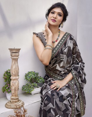 YASHIKA Printed Bollywood Georgette, Lace Saree(Grey)