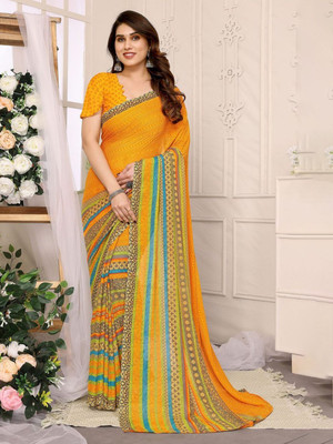 Moda Rapido Printed, Self Design Daily Wear Georgette Saree(Yellow)