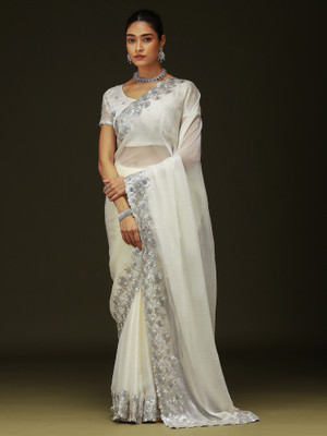 Sareemall Embellished Bollywood Chiffon Saree(Beige)