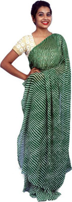 SVTHub Printed Leheria Georgette Saree(Green)