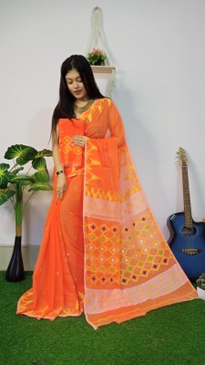 Rnn Saree Embroidered Jamdani Cotton Silk Saree(Orange)