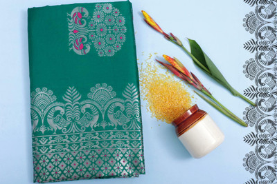 MIRMAN Woven Kanjivaram Pure Silk Saree(Light Green)