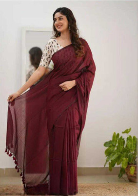 SARKARETHNIC Solid/Plain Tant Handloom Pure Cotton Saree(Maroon)