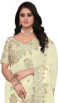 Mortile Designer Studio Embroidered Bollywood Georgette Saree(White)